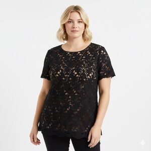 Talbots Black Tan Nude Floral Lace Blouse Crochet Romantic Whimsigoth Career 12